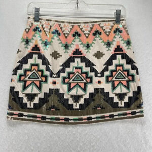 Express Skirt Size XS Southwestern Embellished Mini Pima Cotton Modal Multicolor